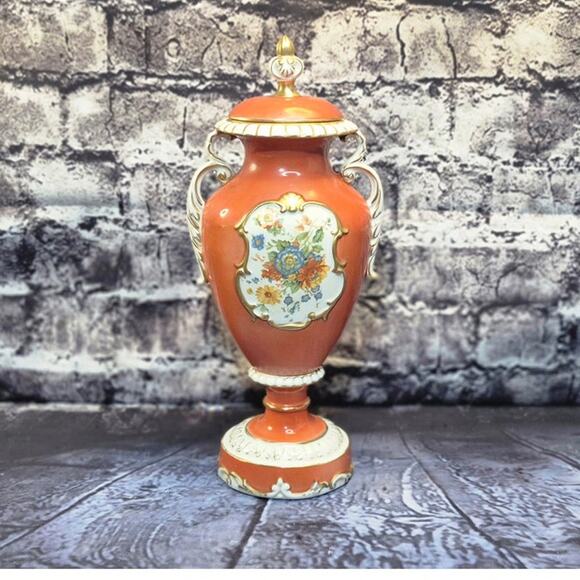 Antique Orange Sevres Style Portrait Porcelain Urn Desdren - Picture 1 of 9